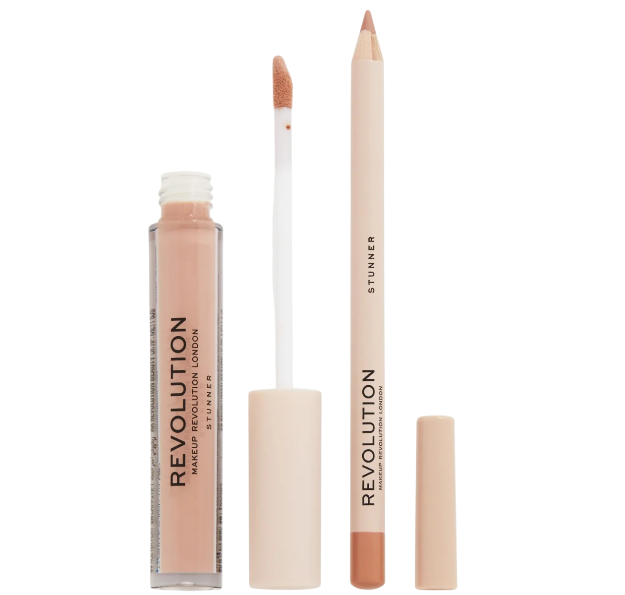 Set Makeup Revolution: Makeup Revolution, Liquid Lipstick, Stunner, 3 ml + Makeup Revolution, Precision, Lip Liner, Stunner, 1 g