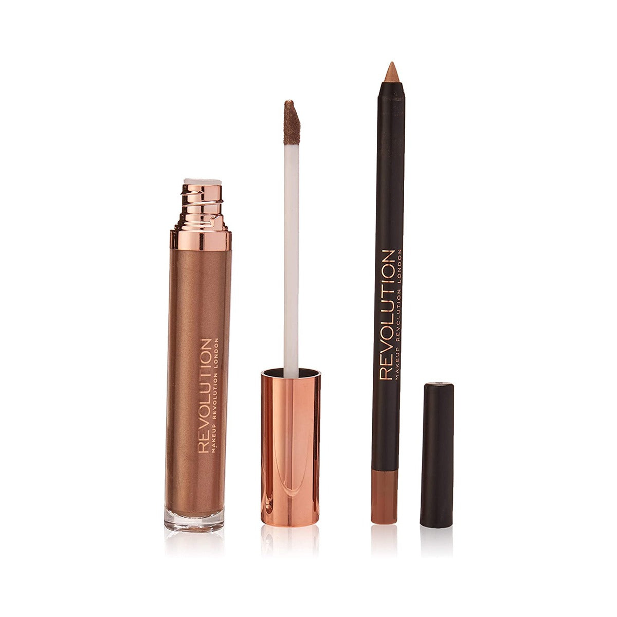 Set Makeup Revolution: Retro Luxe, Metallic, Liquid Lipstick, Sovereign, 5.5 ml + Retro Luxe, Lip Liner, Sovereign, 1 g