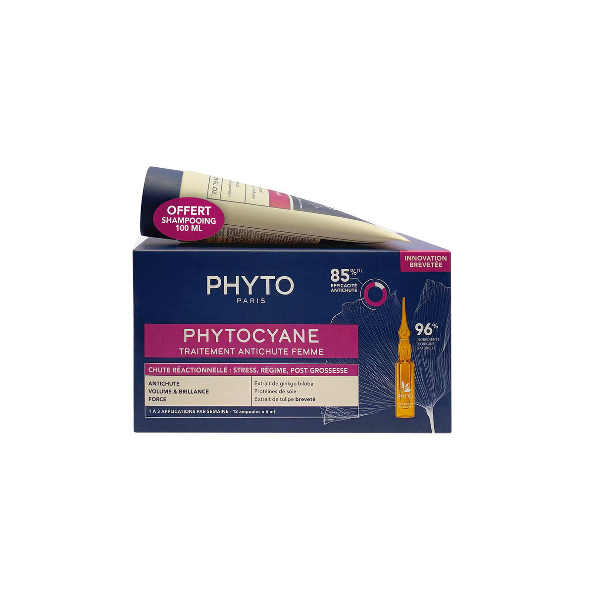 Set Phyto: Set, Phytocyane, Leave In Scalp Treatment Serum, Anti-Hair Loss, 12 pcs, 5 ml *Vial + Phytocyane, Hair Shampoo, Anti-Hair Loss, 100 ml