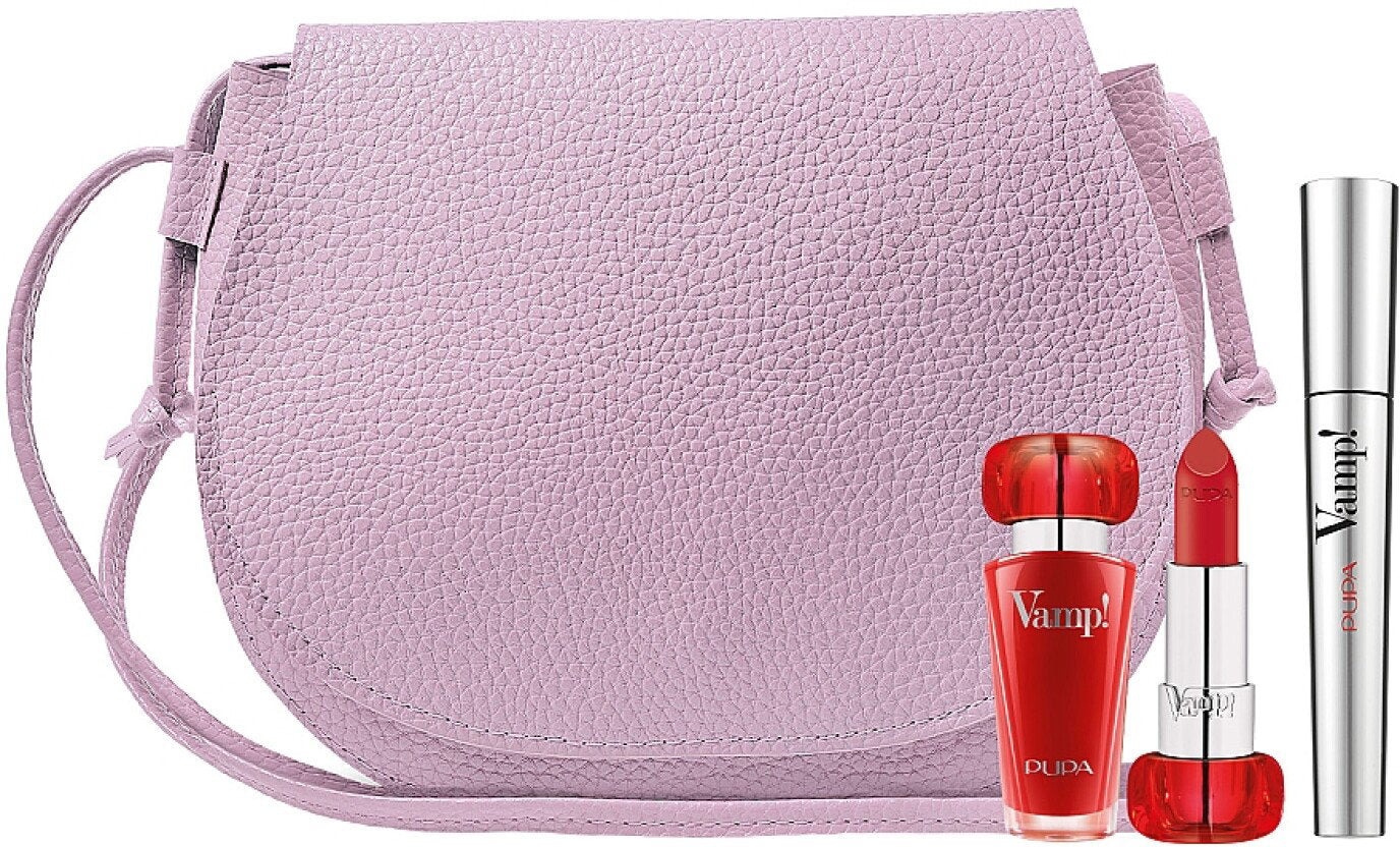 Set Pupa: Vamp! Definition, Paraben-Free, Waterproof, Lash Defining, Mascara, 001, Extra Black, 9 ml + Vamp!, Paraben-Free, Volume, Cream Lipstick, 301, Intense Red, 3.5 g