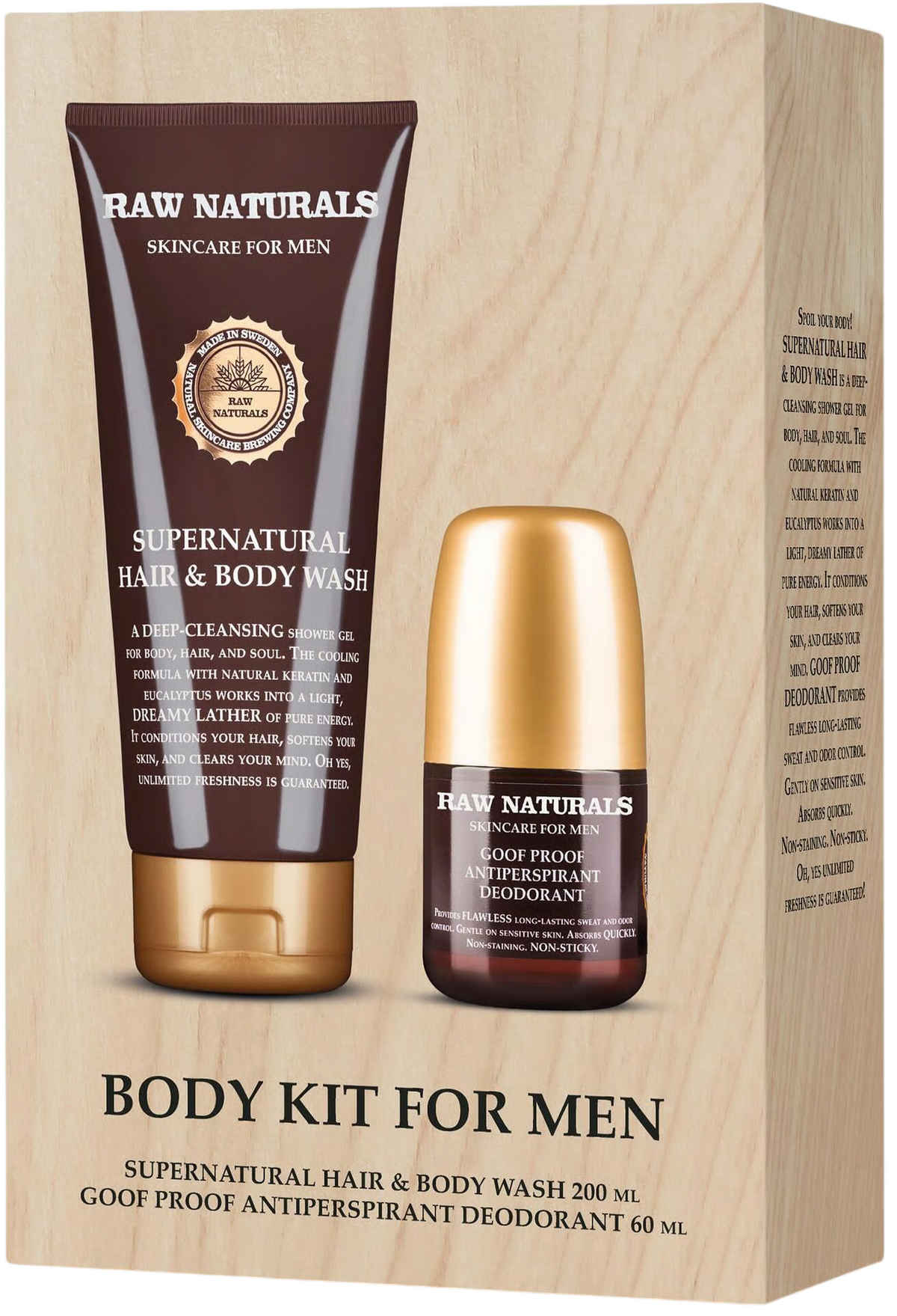 Raw Naturals kropsplejesæt til mænd: Supernatural Wash 200 ml + Goof Proof Deodorant 60 ml