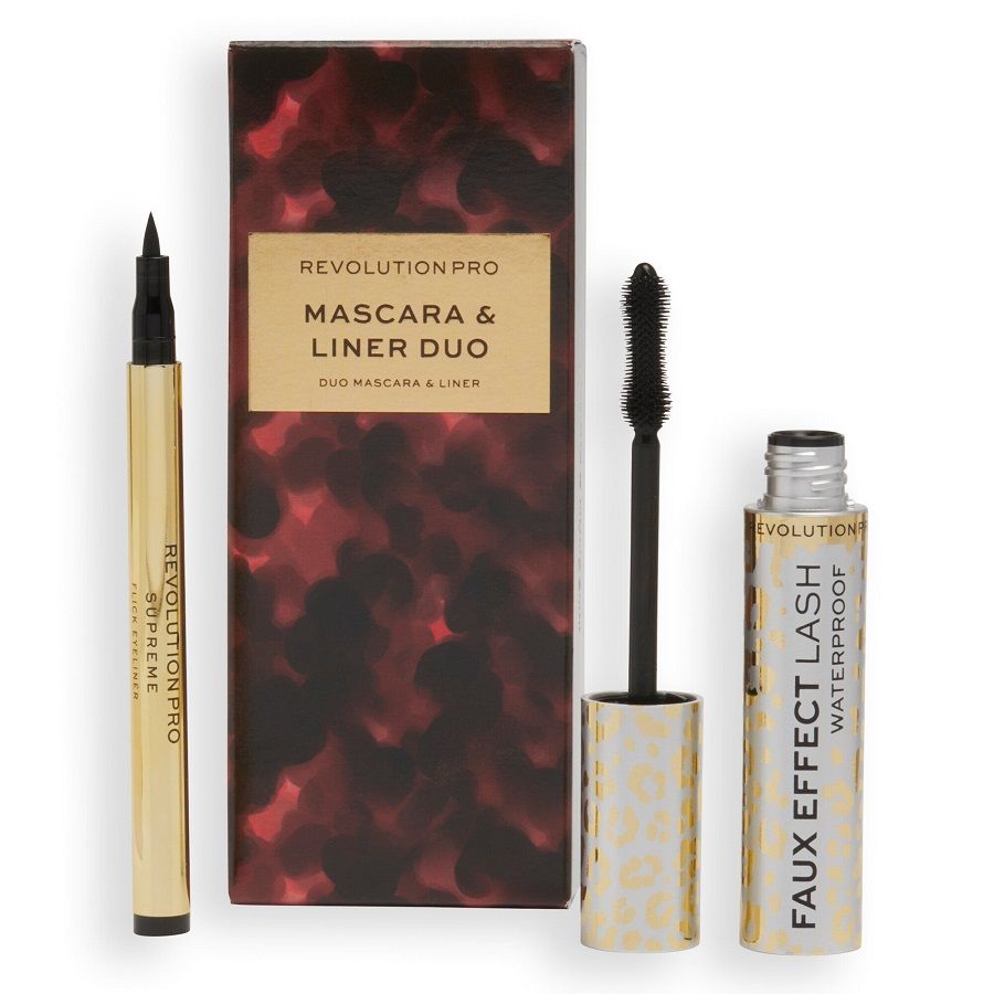 Set Revolution Pro: Faux Effect Lash, Waterproof, Volumising, Mascara, Black, 8 ml + Supreme Flick, Precise, Gel Eyeliner, Black, 1 ml