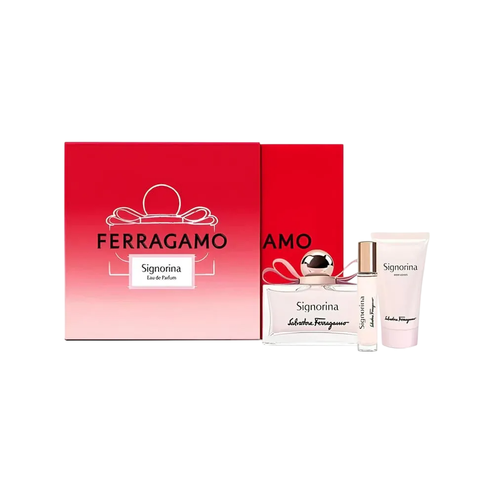Set Salvatore Ferragamo: Signorina, Eau De Parfum, For Women, 100 ml + Signorina, Eau De Parfum, For Women, 10 ml + Signorina, Moisturizing, Body Lotion, 50 ml