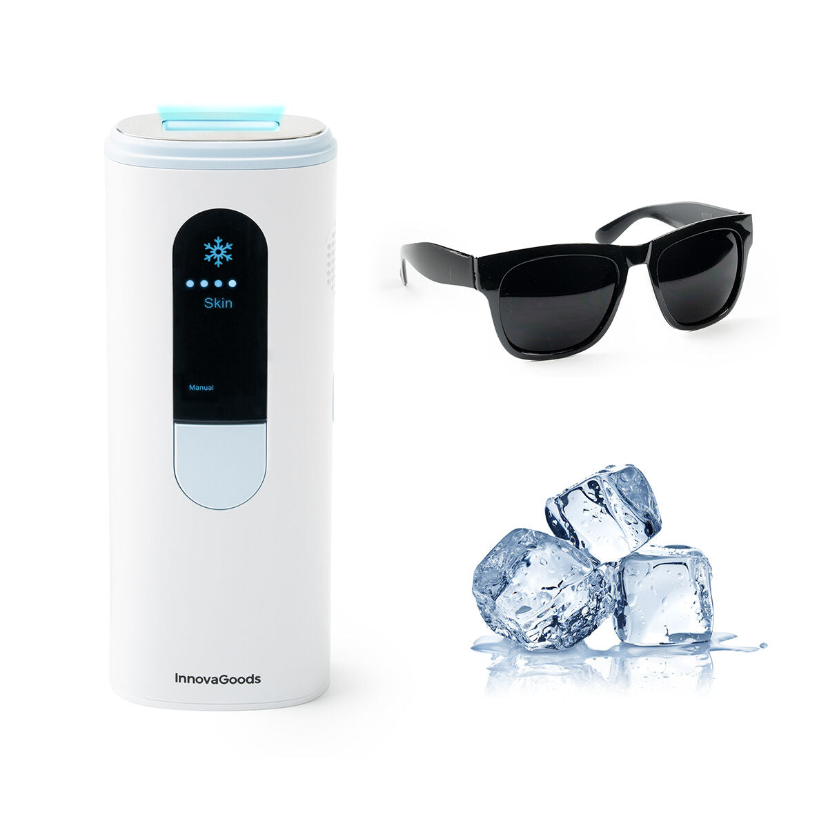 Pulsed Light Hair Remover med kølefunktion og tilbehør Kulepil InnovaGoods produktemballage