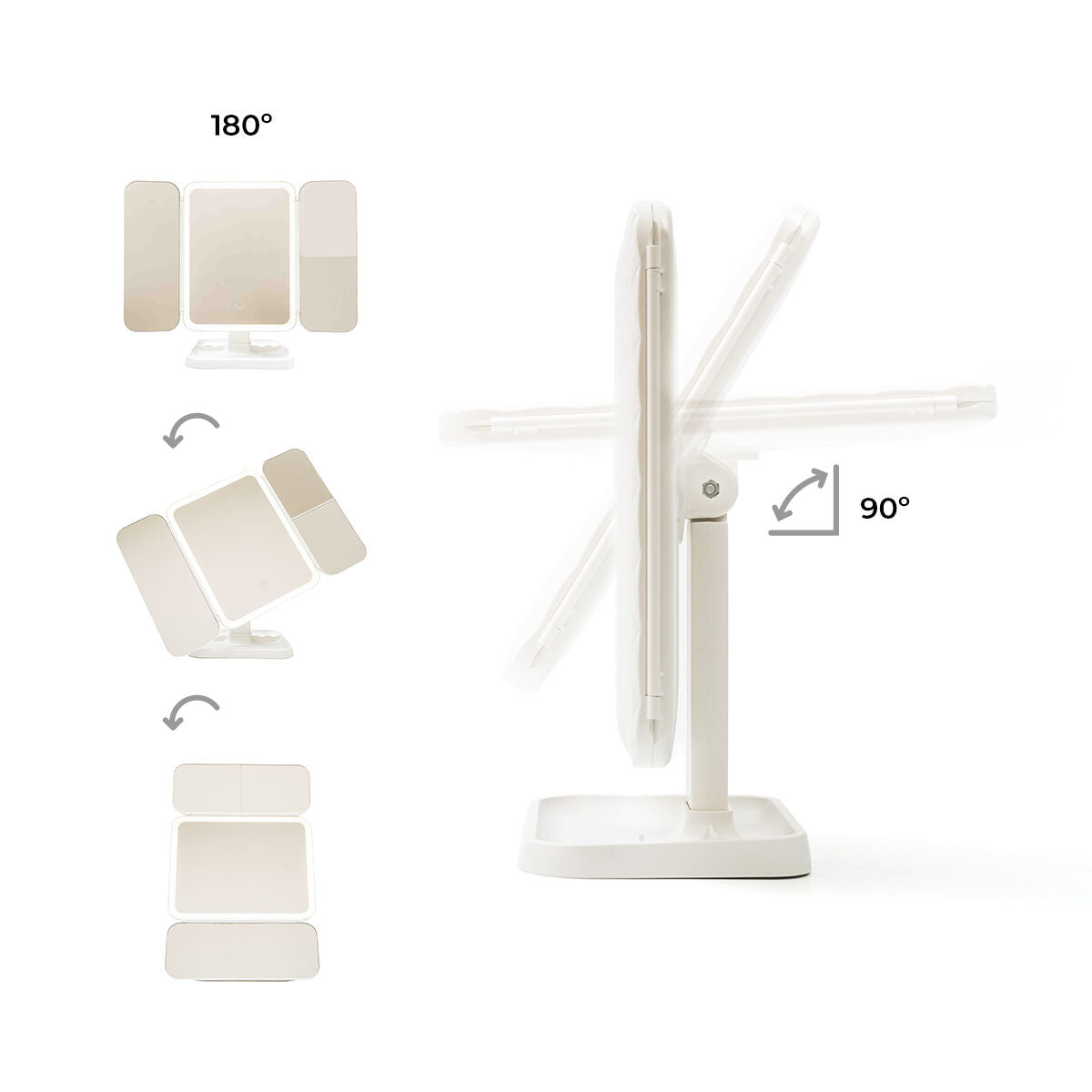 Genopladeligt Triptykon Makeup Spejl med Forstørrelse og LED Light Miled InnovaGoods produktemballage