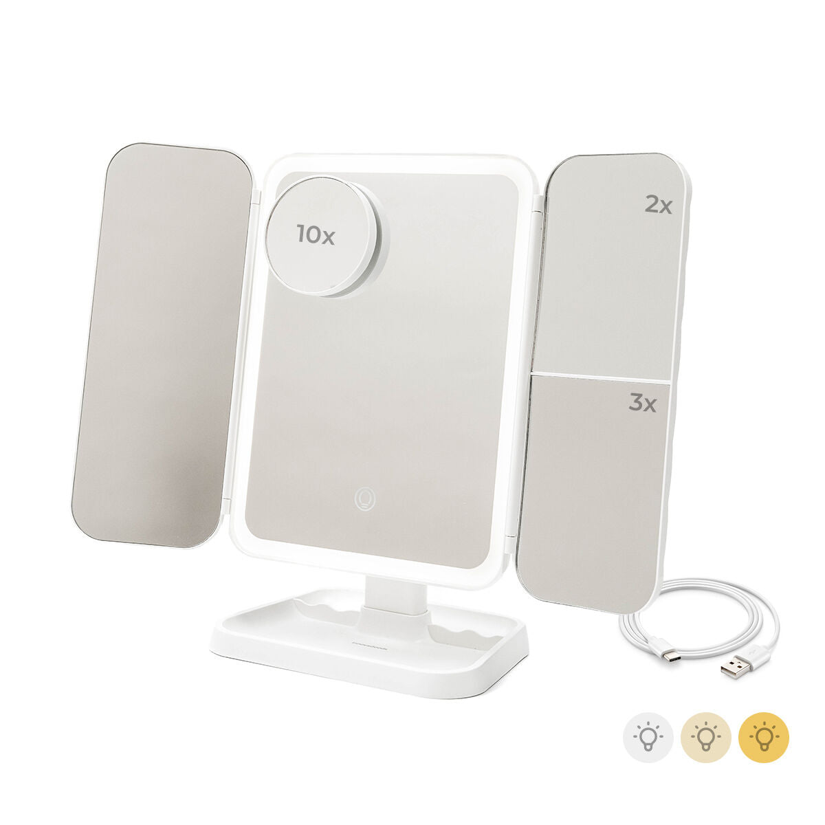 Genopladeligt Triptykon Makeup Spejl med Forstørrelse og LED Light Miled InnovaGoods produktemballage